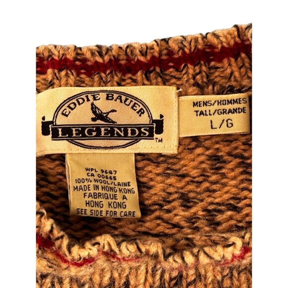 Eddie Bauer Legends Wool Sweater Mens Size L/G Tall Made In Hong Kong Brown Marl - Picture 4 of 6